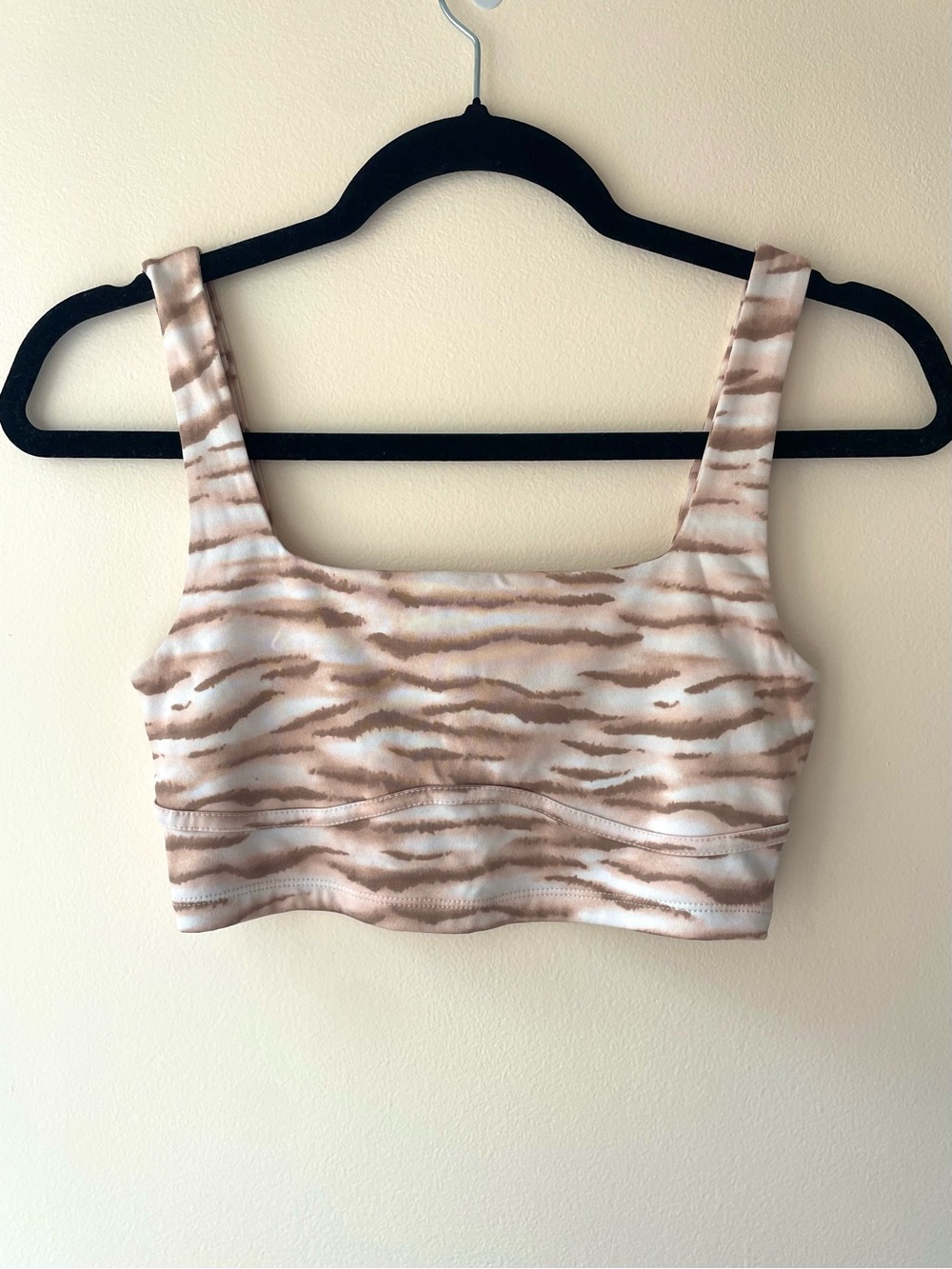 Beige Tiger-Stripe Crop Tank Top